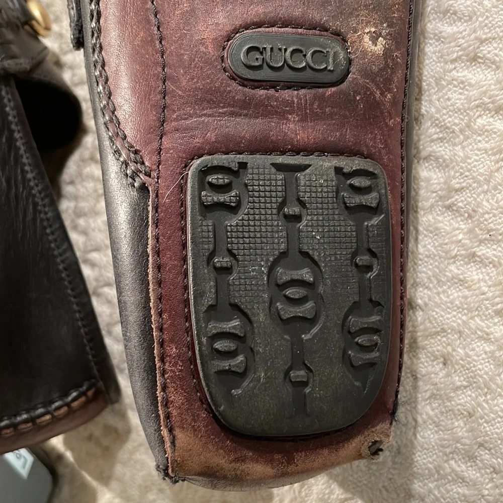 Gucci Horse Bit Driving Loafers Black & Brown Leather Protective Soles